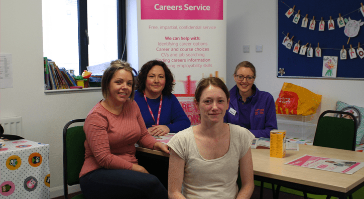 Careers Officer, Nora Sherry from South Eastern Regional College visited Lisburn Home-Start to speak to parents about returning to education through the College as part of their newly launched Careers Outreach Programme, free to local voluntary and community groups in the Lisburn area.  (L-R) Stacey Thompson, Nora Sherry, SERC Careers Officer, Arlene Lusty, Home-Start and Natalie Gallagher.